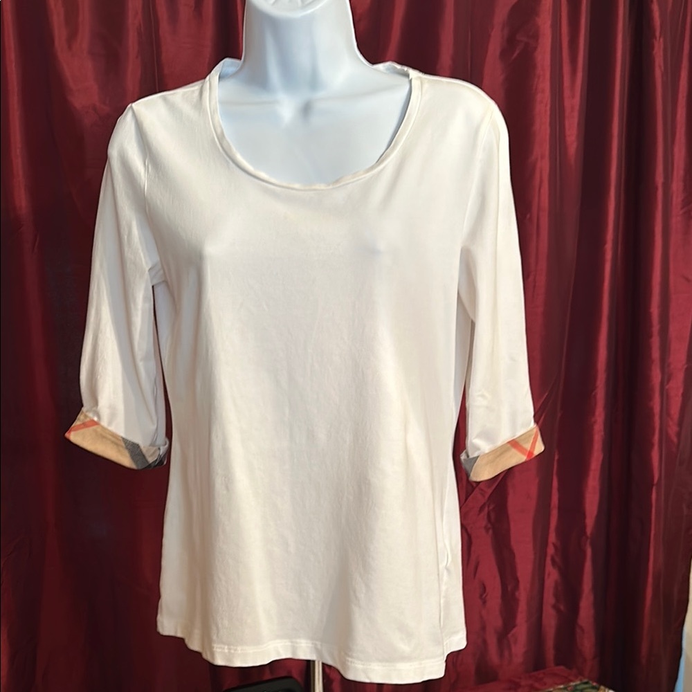 Burberry Cream Orange Fitted 3/4 Sleeve Blouse